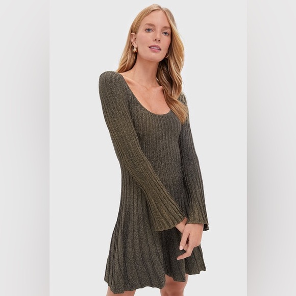 STAUD RAQUEL DRESS METALLIC GOLD LONG SLEEVE SIZE XS NWT 395$ - Picture 8 of 9